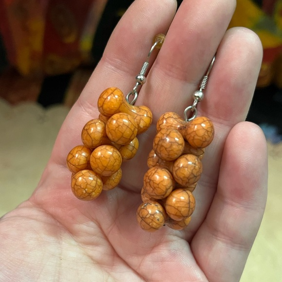 Vintage Jewelry - VTG Retro 70’s Orange Marbled Plastic Beaded Pierced Costume Jewelry Earrings